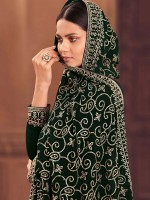 Dark Green Pure Georgette Sequins Embroidered Designer Salwar Kameez
